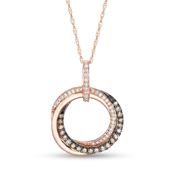 1/4 CT. T.w. Champagne and White Diamond Entwined Circle Pendant in 10K Rose Gold