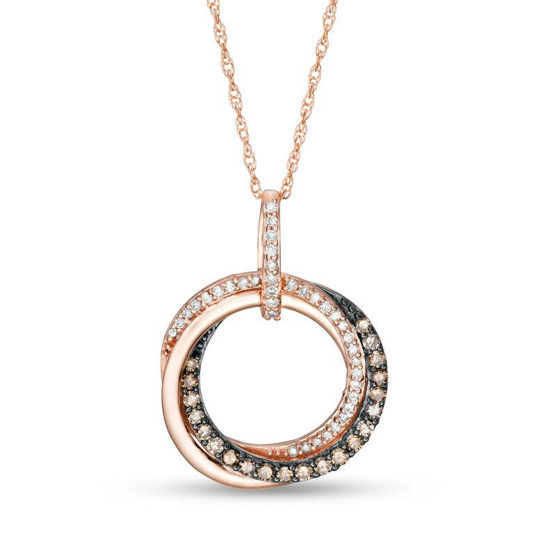 Main Image 1 of 1/4 CT. T.W. Champagne and White Diamond Entwined Circle Pendant in 10K Rose Gold