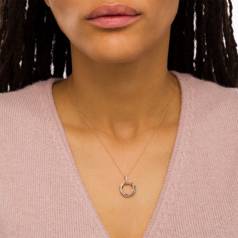 Main Image 2 of 1/4 CT. T.W. Champagne and White Diamond Entwined Circle Pendant in 10K Rose Gold