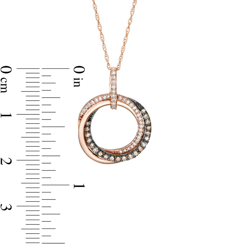 Main Image 3 of 1/4 CT. T.W. Champagne and White Diamond Entwined Circle Pendant in 10K Rose Gold