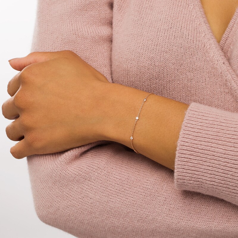 Main Image 2 of 1/5 CT. T.W. Diamond Station Bracelet in 10K Rose Gold – 7.25"