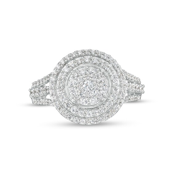 1 CT. T.w. Multi-Diamond Double Frame Split Shank Ring in 10K White Gold