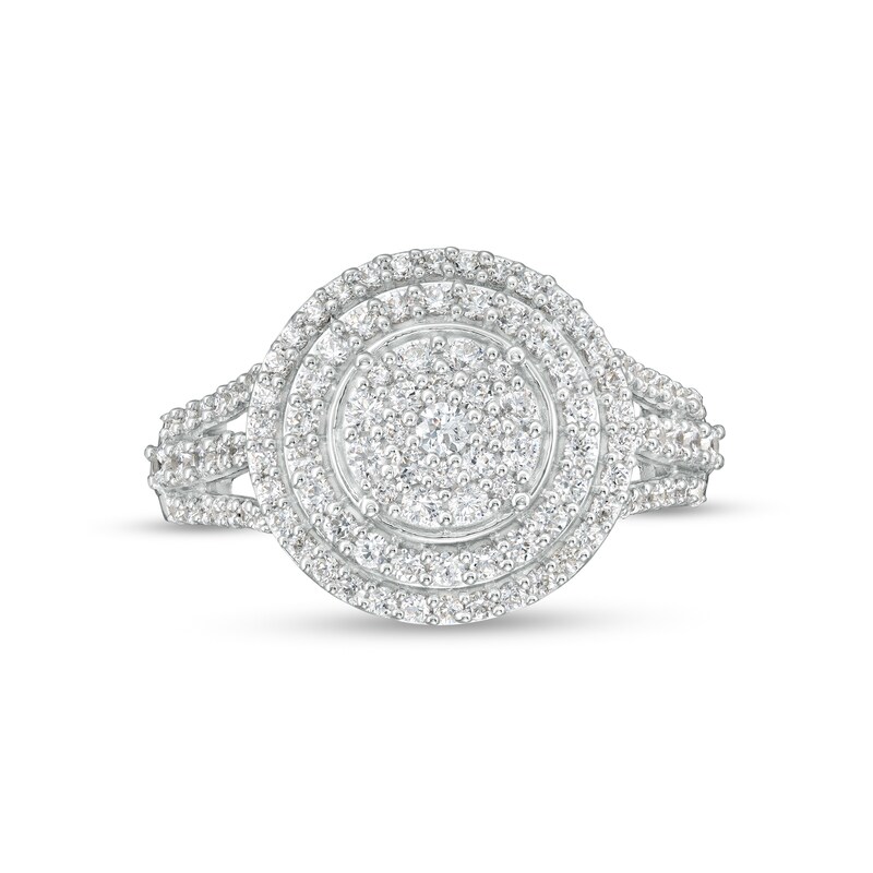 Main Image 1 of 1 CT. T.W. Multi-Diamond Double Frame Split Shank Ring in 10K White Gold