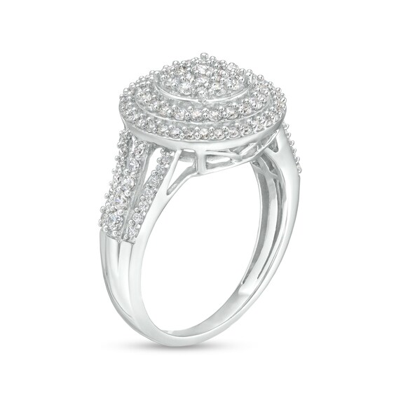 1 CT. T.w. Multi-Diamond Double Frame Split Shank Ring in 10K White Gold