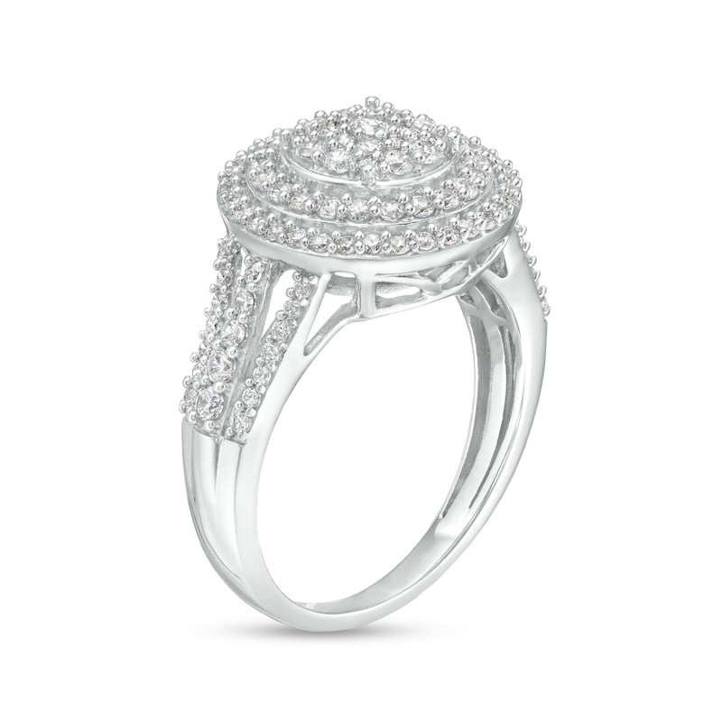 Main Image 3 of 1 CT. T.W. Multi-Diamond Double Frame Split Shank Ring in 10K White Gold