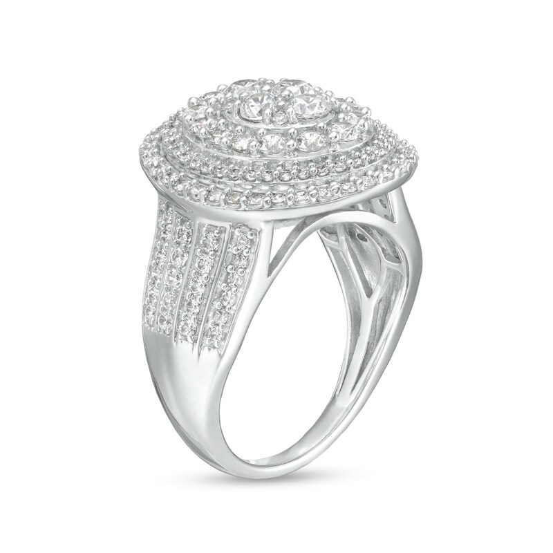 Main Image 3 of 2 CT. T.W. Oval-Shaped Multi-Diamond Triple Frame Ring in 10K White Gold