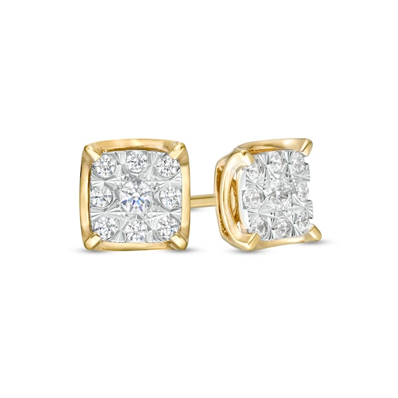 1/4 CT. T.w. Cushion-Shaped Multi-Diamond Stud Earrings in 10K Gold