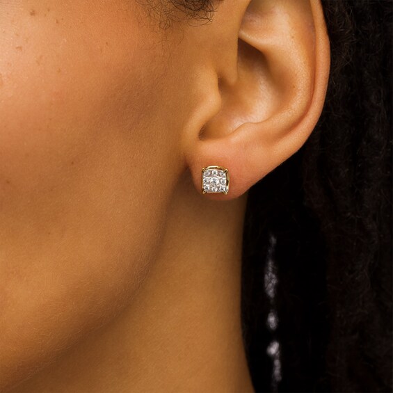 1/4 CT. T.w. Cushion-Shaped Multi-Diamond Stud Earrings in 10K Gold