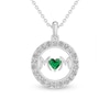 Thumbnail Image 0 of 4.0mm Heart-Shaped Lab-Created Emerald and White Lab-Created Sapphire "MOM" in Circle Pendant in Sterling Silver
