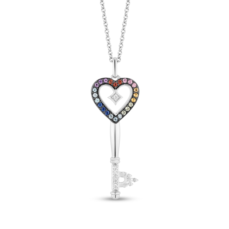 Main Image 1 of Enchanted Disney Ultimate Princess Celebration Multi-Gemstone and 1/15 CT. T.W. Diamond Key Pendant in Sterling Silver