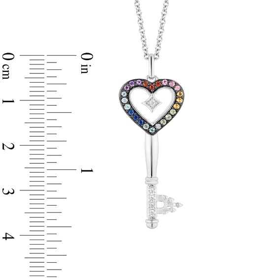 Enchanted Disney Ultimate Princess Celebration Multi-Gemstone and 1/15 CT. T.w. Diamond Key Pendant in Sterling Silver
