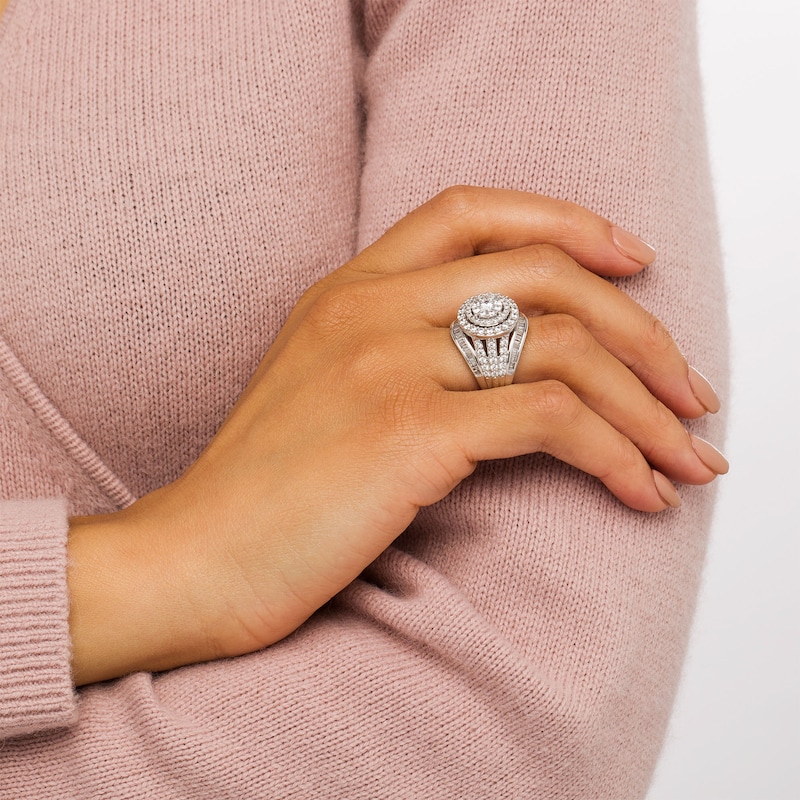 Main Image 2 of 2 CT. T.W. Multi-Diamond Double Frame and Multi-Row Shank Ring in 10K White Gold