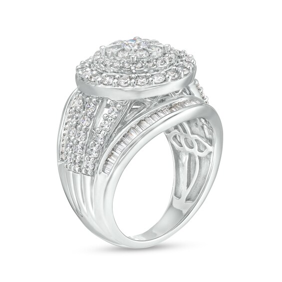 2 CT. T.w. Multi-Diamond Double Frame and Multi-Row Shank Ring in 10K White Gold
