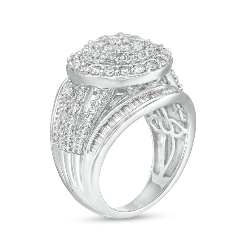 Main Image 3 of 2 CT. T.W. Multi-Diamond Double Frame and Multi-Row Shank Ring in 10K White Gold