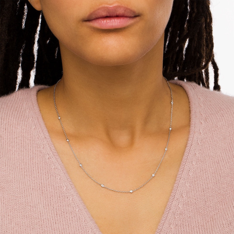 Main Image 2 of 1/5 CT. T.W. Diamond Station Necklace in 10K White Gold