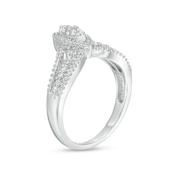 1/2 CT. T.w. Multi-Diamond Marquise Triple Row Split Shank Ring in 10K White Gold