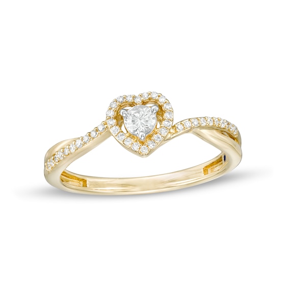 1/6 CT. T.w. Diamond Heart Frame Bypass Promise Ring in 10K Gold