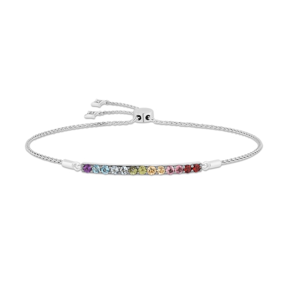 Enchanted Disney Ultimate Princess Celebration Multi-Gemstone and 1/20 CT. T.w. Diamond Bolo Bracelet in Sterling Silver