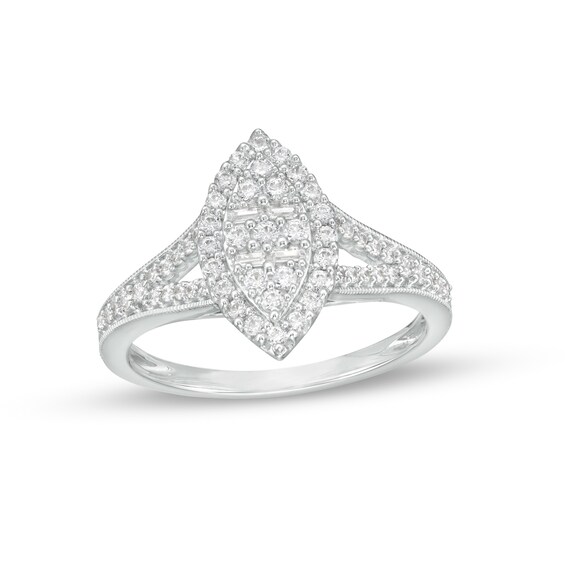3/8 CT. T.w. Multi-Diamond Marquise Frame Vintage-Style Ring in 10K White Gold