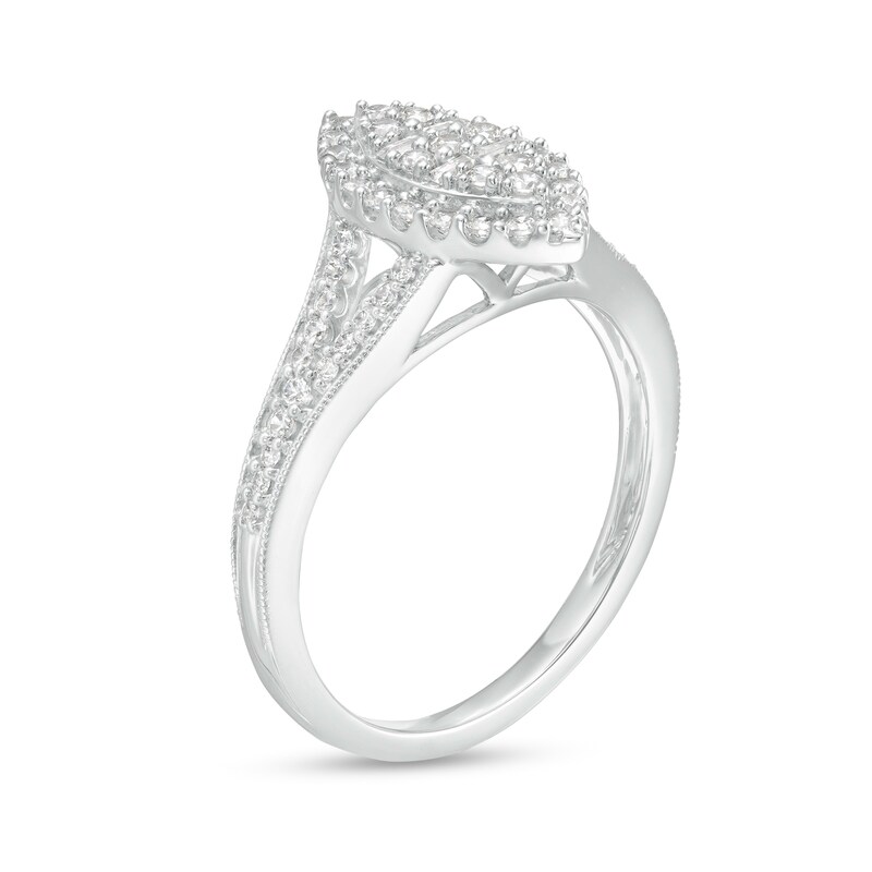 Main Image 3 of 3/8 CT. T.W. Multi-Diamond Marquise Frame Vintage-Style Ring in 10K White Gold