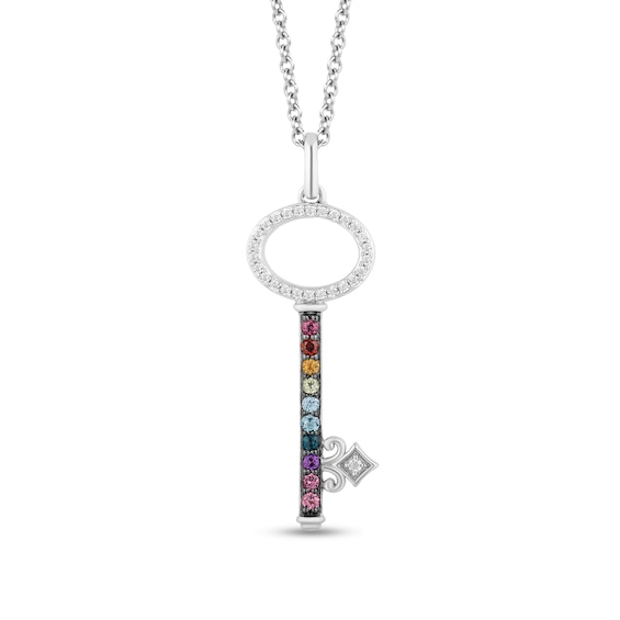 Enchanted Disney Ultimate Princess Celebration Multi-Gemstone and 1/10 CT. T.w. Diamond Key Pendant in Sterling Silver