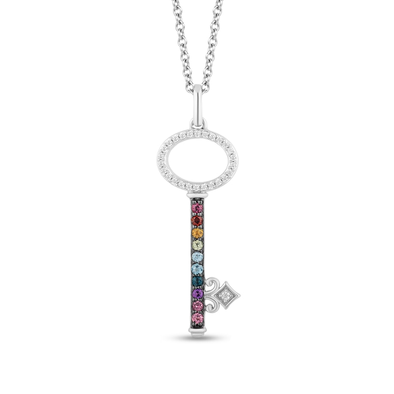 Main Image 1 of Enchanted Disney Ultimate Princess Celebration Multi-Gemstone and 1/10 CT. T.W. Diamond Key Pendant in Sterling Silver