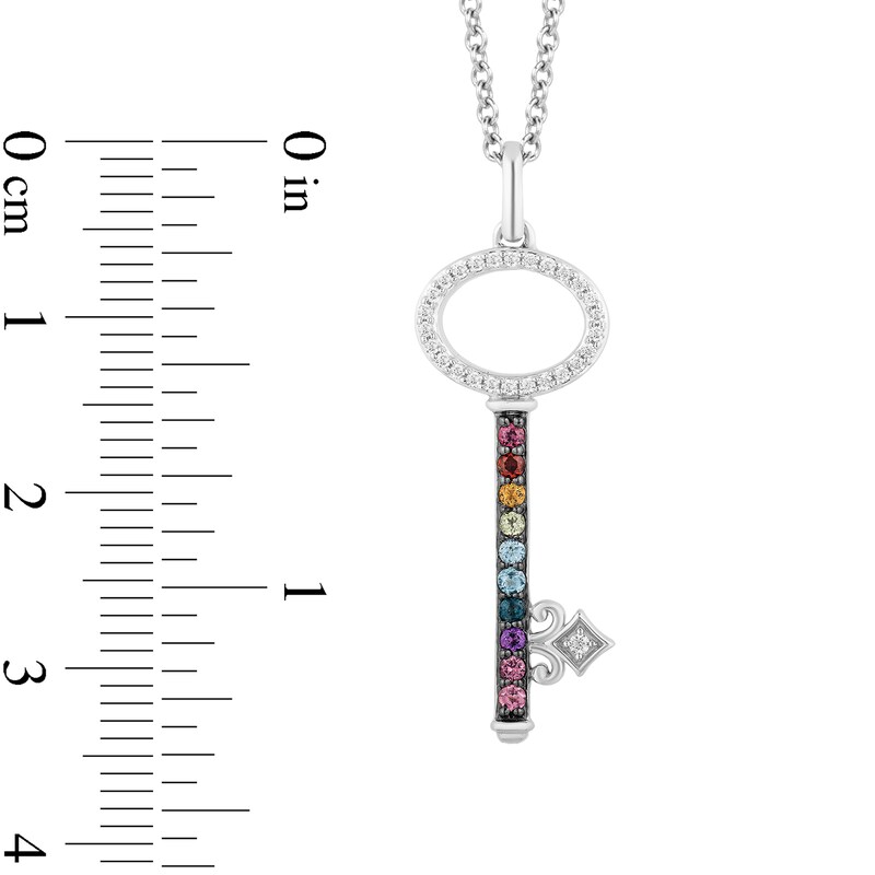 Main Image 3 of Enchanted Disney Ultimate Princess Celebration Multi-Gemstone and 1/10 CT. T.W. Diamond Key Pendant in Sterling Silver