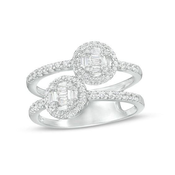 1/2 CT. T.w. Multi-Diamond Duo Open Shank Ring in 10K White Gold