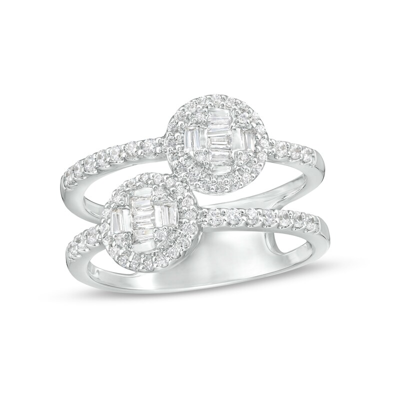 Main Image 1 of 1/2 CT. T.W. Multi-Diamond Duo Open Shank Ring in 10K White Gold