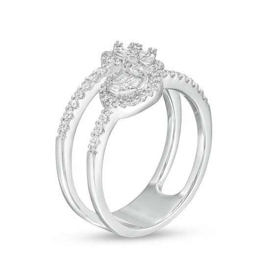 1/2 CT. T.w. Multi-Diamond Duo Open Shank Ring in 10K White Gold