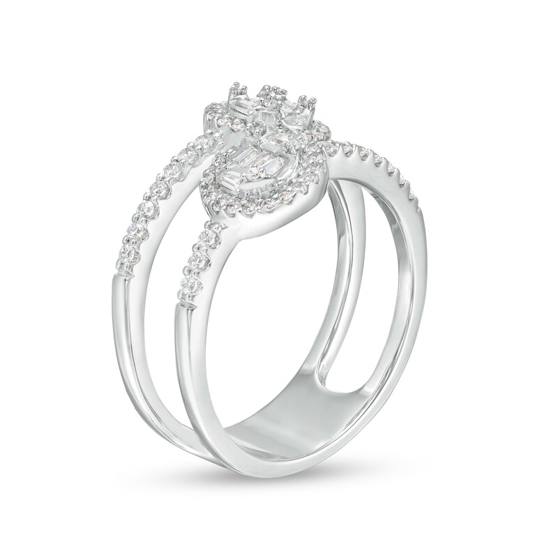 Main Image 3 of 1/2 CT. T.W. Multi-Diamond Duo Open Shank Ring in 10K White Gold