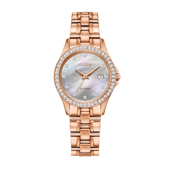 Ladies' Citizen Eco-DriveÂ® Silhouette Crystal Accent Rose-Tone Watch and Bangle Bracelet Box Set (Model: Ew1847-60Y)