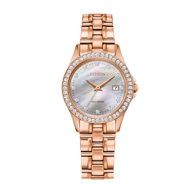 Ladies' Citizen Eco-Drive® Silhouette Crystal Accent Rose-Tone Watch and Bangle Bracelet Box Set (Model: EW1847-60Y)
