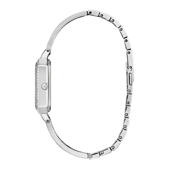 Ladies' Citizen Eco-DriveÂ® Silhouette Crystal Accent Bangle Watch with Rectangular Silver-Tone Dial (Model: Em0980-50A)