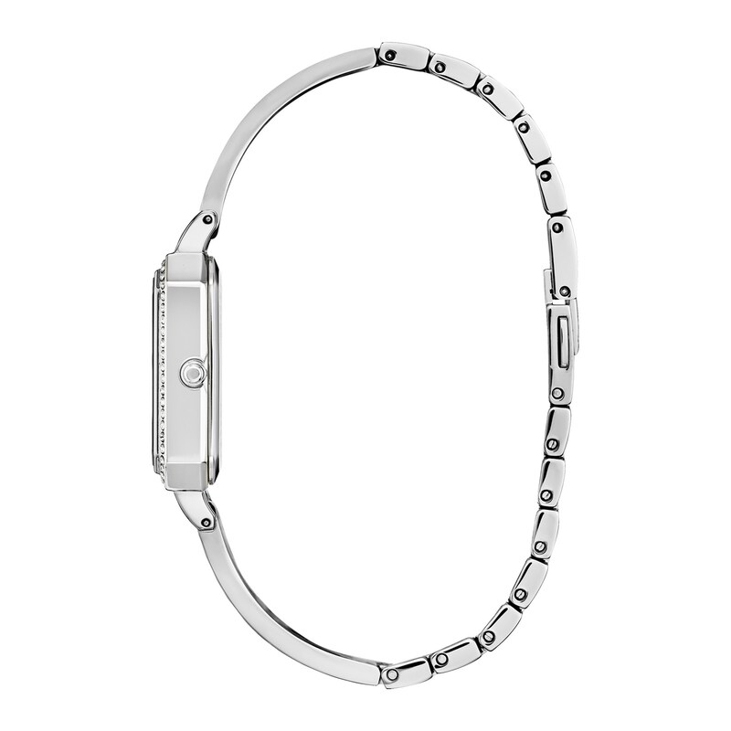 Main Image 2 of Ladies' Citizen Eco-Drive® Silhouette Crystal Accent Bangle Watch with Rectangular Silver-Tone Dial (Model: EM0980-50A)