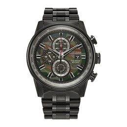 Men's Citizen Eco-Drive® Nighthawk Black IP Chronograph Watch with Green Camouflage Dial (Model CA0805-53X)