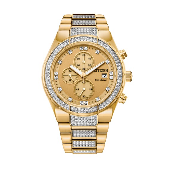 Men's Citizen Eco-Drive® Crystal Accent Gold-Tone Watch and Link Chain Bracelet Box Set (Model: Ca0752-66P)