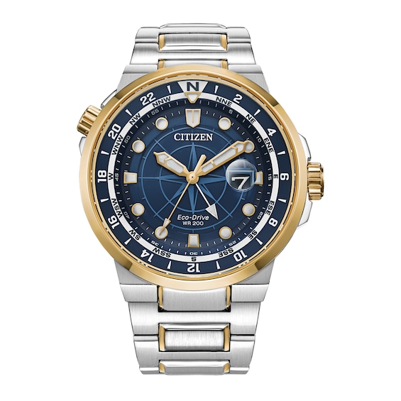 Men's Citizen Eco-DriveÂ® Endeavor Two-Tone Watch with Blue Dial (Model: Bj7144-52L)