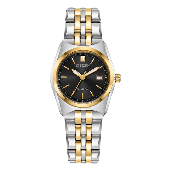 Ladies' Citizen Eco-DriveÂ® Corso Two-Tone Watch with Black Dial (Model: Ew2299-50E)