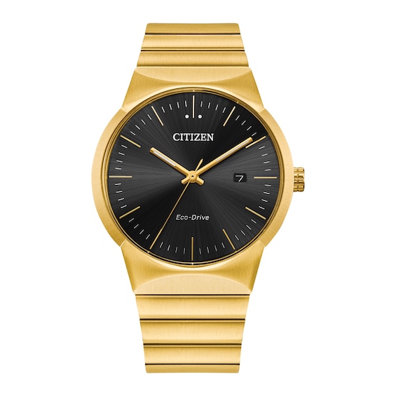 Men's Citizen Eco-DriveÂ® Axiom Gold-Tone Watch with Black Dial (Model: Bm7582-56E)