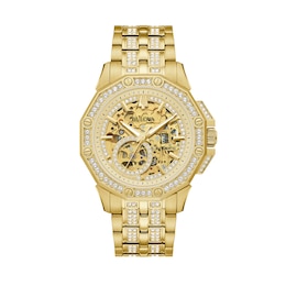 Men's Bulova Octava Crystal Accent Gold-Tone Automatic Watch with Gold-Tone Skeleton Dial (Model: 98A292)