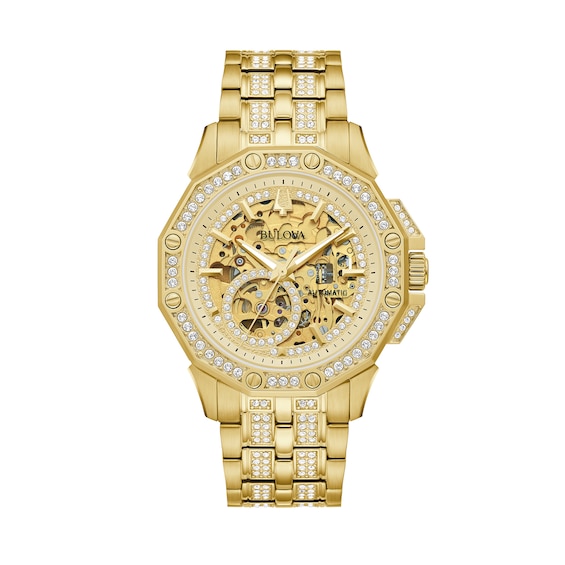 Men's Bulova Octava Crystal Accent Gold-Tone Automatic Watch with Gold ...