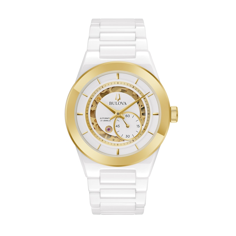 Main Image 1 of Men's Bulova Modern Millenia Two-Tone Automatic Ceramic Watch with White Skeleton Dial (Model: 98A290)