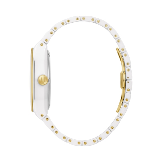 Men's Bulova Modern Millenia Two-Tone Automatic Ceramic Watch with White Skeleton Dial (Model: 98A290)