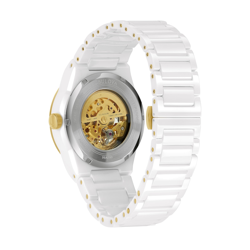 Main Image 3 of Men's Bulova Modern Millenia Two-Tone Automatic Ceramic Watch with White Skeleton Dial (Model: 98A290)