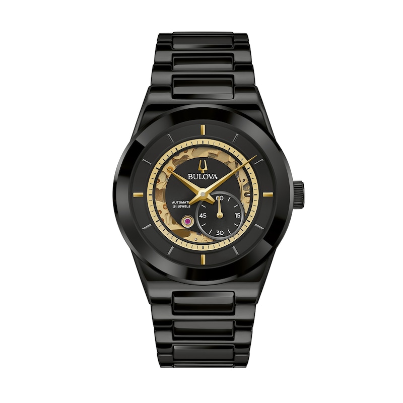 Main Image 1 of Men's Bulova Modern Millenia Black IP Automatic Ceramic Watch with Black Skeleton Dial (Model: 98A291)