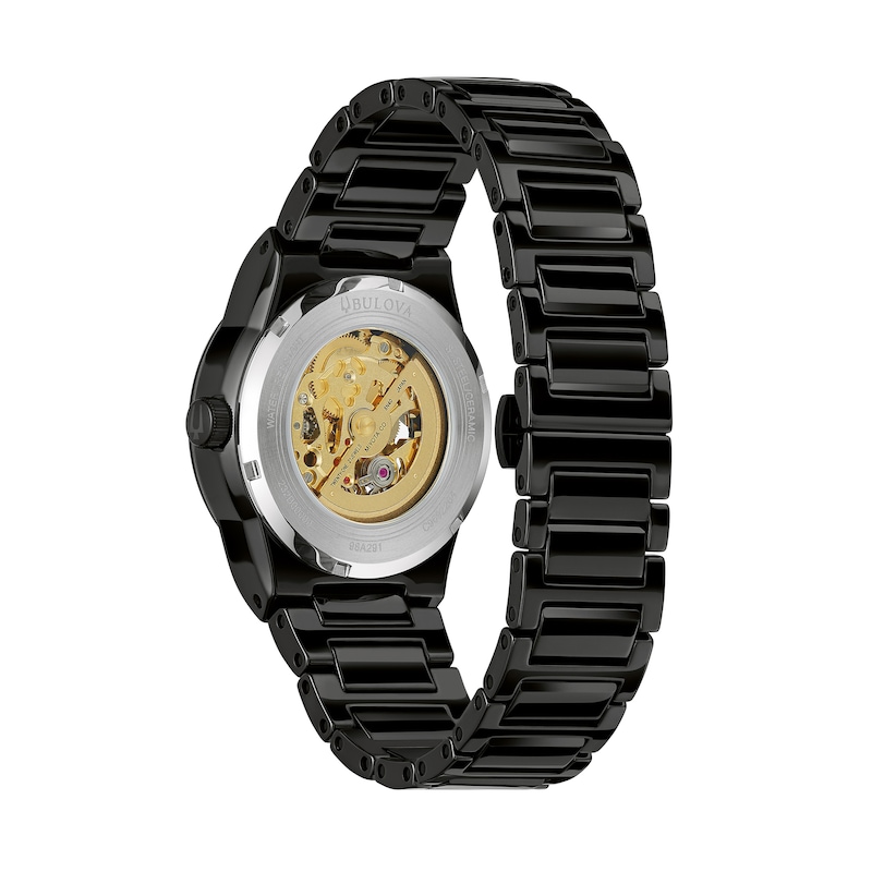 Men's Bulova Modern Millenia Black IP Automatic Ceramic Watch with Black Skeleton Dial (Model: 98A291)