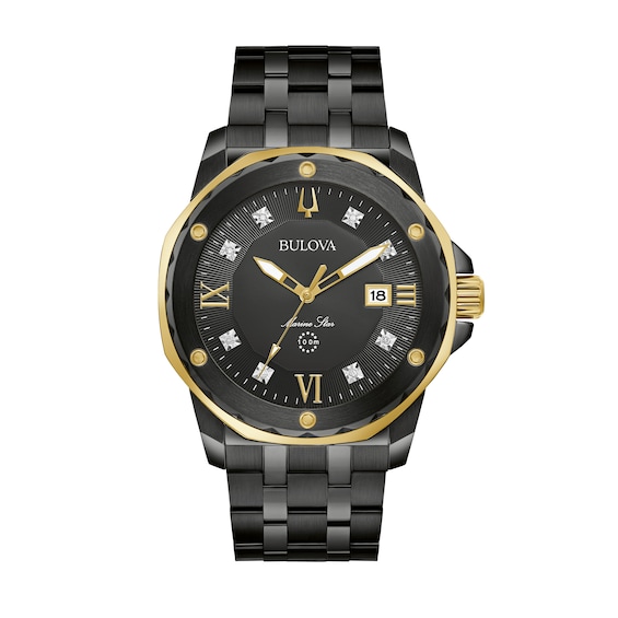 Men's Bulova Marine Star Diamond Accent Two-Tone Watch with Black Dial (Model: 98D176)
