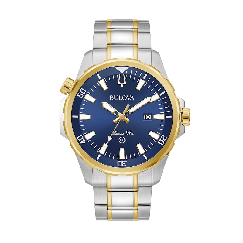 Men's Bulova Marine Star Two-Tone Watch with Blue Dial (Model: 98B384)