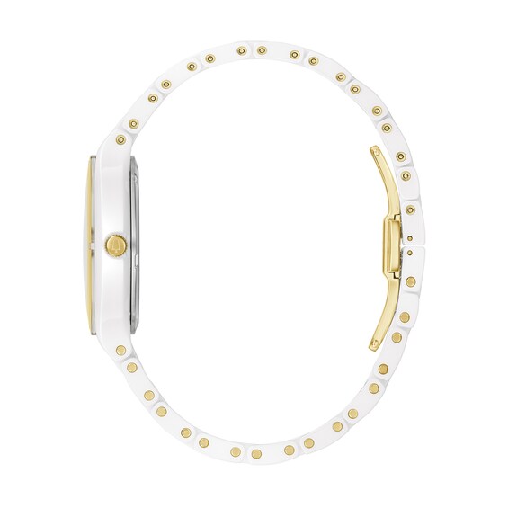 Ladies' Bulova Modern Millenia Diamond Accent Two-Tone Ceramic Watch with Mother-of-Pearl Dial (Model: 98R292)